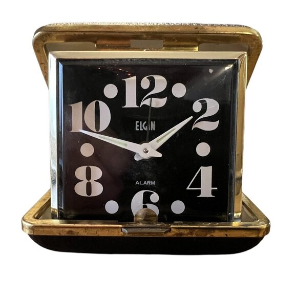 Vintage ELGIN‎ Travel Alarm Clock Case Windup Japan - Picture 1 of 4